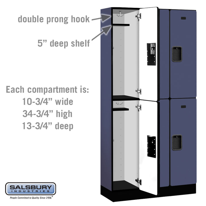 Salsbury 12" Wide Double Tier Designer Wood Locker - 3 Wide - 6 Feet High - 15 Inches Deep - Blue - Hasps - Sweatfully
