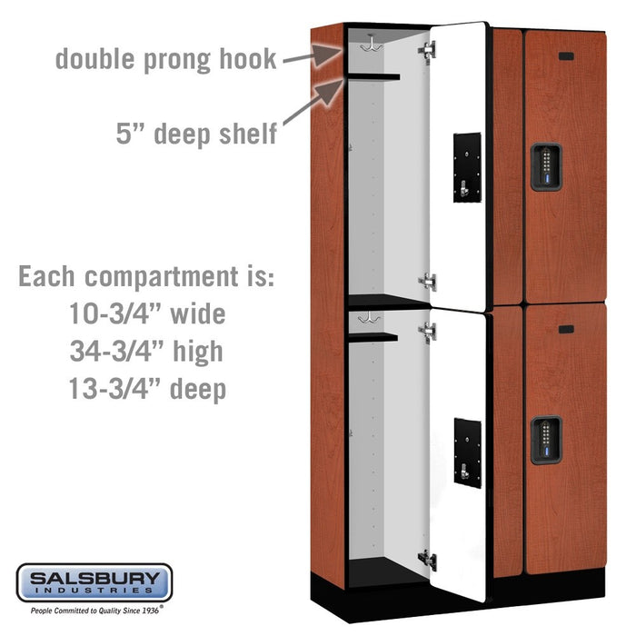 Salsbury 12" Wide Double Tier Designer Wood Locker - 3 Wide - 6 Feet High - 15 Inches Deep - Cherry - Black Electronic Locks - Sweatfully
