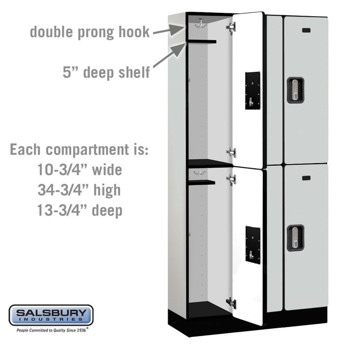 Salsbury 12" Wide Double Tier Designer Wood Locker - 3 Wide - 6 Feet High - 15 Inches Deep - Gray - Silver Electronic Locks - Sweatfully