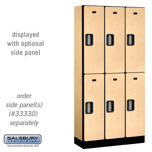 Salsbury 12" Wide Double Tier Designer Wood Locker - 3 Wide - 6 Feet High - 15 Inches Deep - Maple - Silver Electronic Locks - Sweatfully