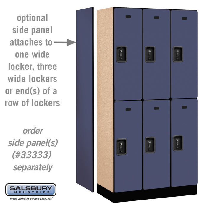Salsbury 12" Wide Double Tier Designer Wood Locker - 3 Wide - 6 Feet High - 18 Inches Deep - Blue - Black Resettable Combination Locks - Sweatfully