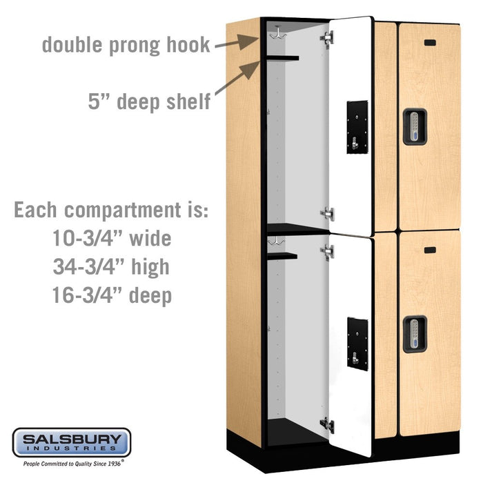 Salsbury 12" Wide Double Tier Designer Wood Locker - 3 Wide - 6 Feet High - 18 Inches Deep - Maple - Silver Electronic Locks - Sweatfully