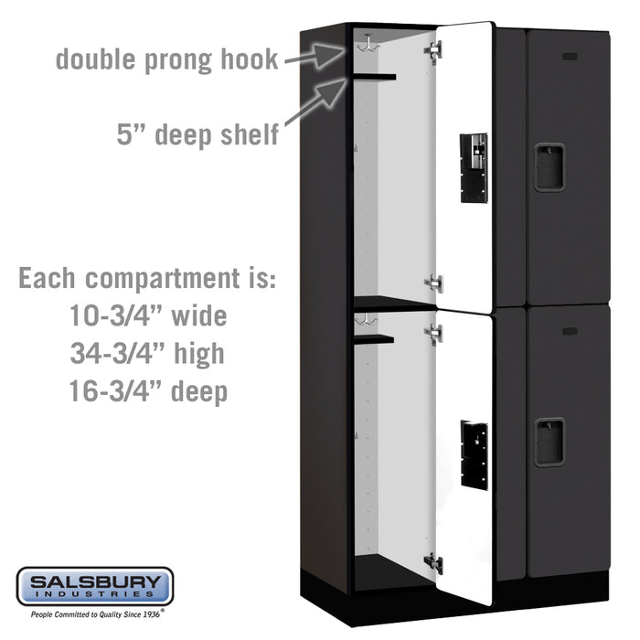 Salsbury 12" Wide Double Tier Designer Wood Locker - 3 Wide - 6 Feet High - 18 Inches Deep - Black - Hasps - Sweatfully
