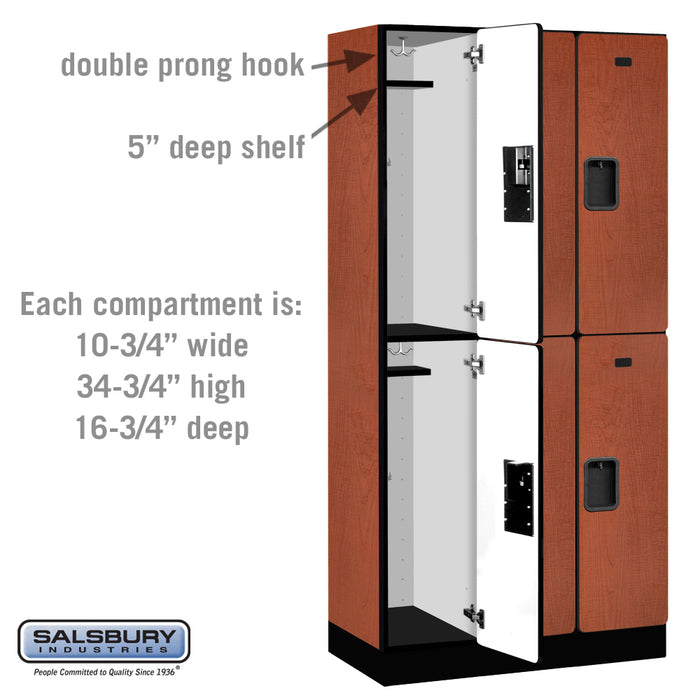 Salsbury 12" Wide Double Tier Designer Wood Locker - 3 Wide - 6 Feet High - 18 Inches Deep - Cherry - Hasps - Sweatfully