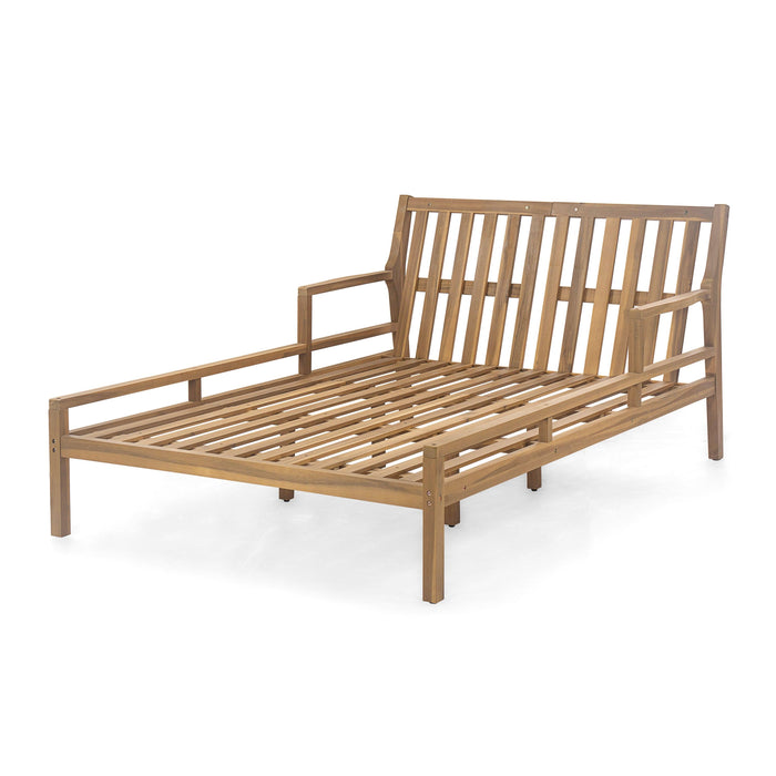 Outdoor Daybed, Patio Daybed with Four Pillows, Wooden Outdoor Bed with Curved Armrests for Poolside, Backyard, Garden - Sweatfully