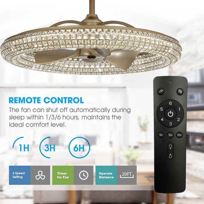 33" Modern DC Motor Crystal Ceiling Fan with Lighting and Remote Control - Sweatfully