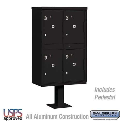 Salsbury Outdoor Parcel Locker with 4 Compartments in Black with USPS Access – Type II - Sweatfully