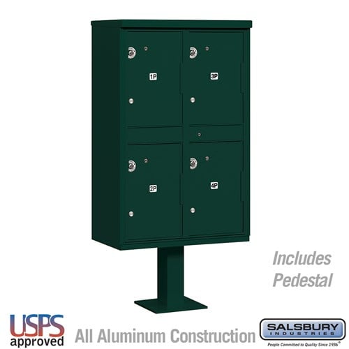 Salsbury Outdoor Parcel Locker with 4 Compartments in Green with USPS Access – Type II - Sweatfully