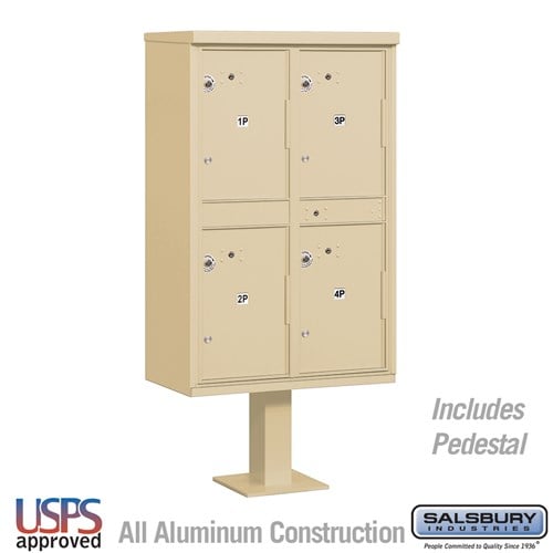 Salsbury Outdoor Parcel Locker with 4 Compartments in Sandstone with USPS Access – Type II - Sweatfully