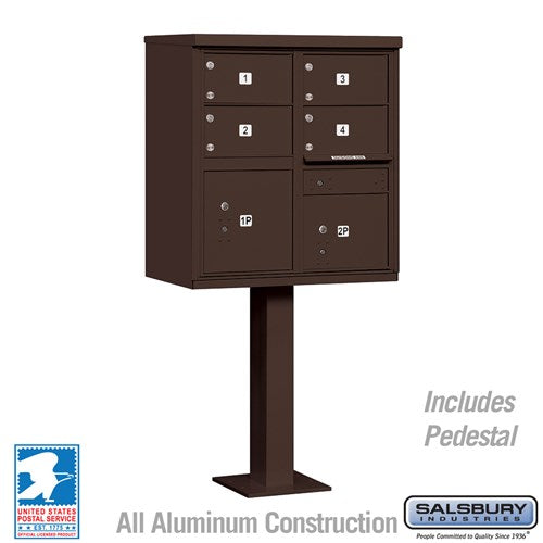 Salsbury Cluster Box Unit with 4 Doors and 2 Parcel Lockers in Bronze with USPS Access – Type V - Sweatfully