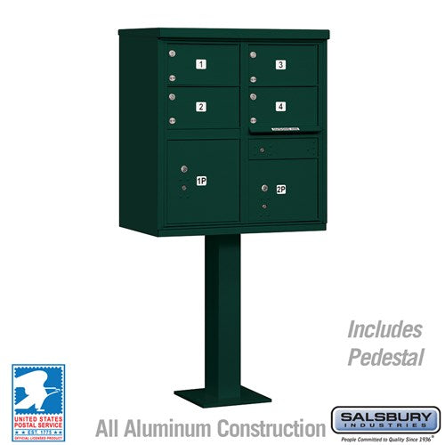 Salsbury Cluster Box Unit with 4 Doors and 2 Parcel Lockers in Green with USPS Access – Type V - Sweatfully