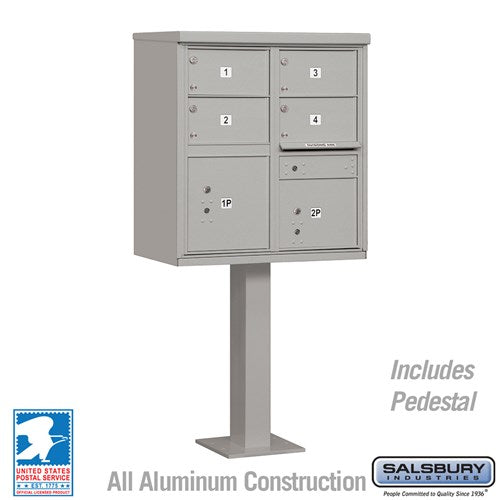 Salsbury Cluster Box Unit with 4 Doors and 2 Parcel Lockers in Gray with USPS Access – Type V - Sweatfully