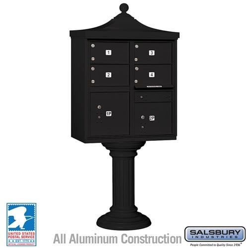 Salsbury Regency Decorative Cluster Box Unit with 4 Doors and 2 Parcel Lockers in Black with USPS Access – Type V - Sweatfully