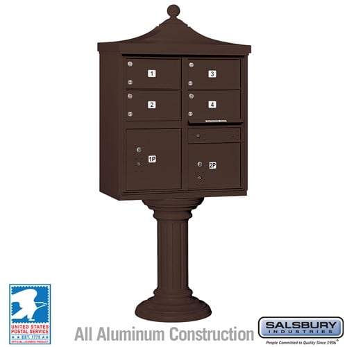 Salsbury Regency Decorative Cluster Box Unit with 4 Doors and 2 Parcel Lockers in Bronze with USPS Access – Type V - Sweatfully