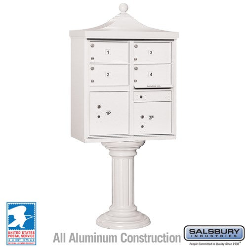 Salsbury Regency Decorative Cluster Box Unit with 4 Doors and 2 Parcel Lockers in White with USPS Access – Type V - Sweatfully
