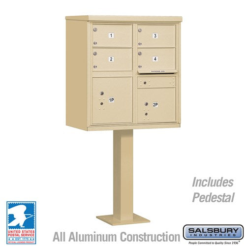 Salsbury Cluster Box Unit with 4 Doors and 2 Parcel Lockers in Sandstone with USPS Access – Type V - Sweatfully
