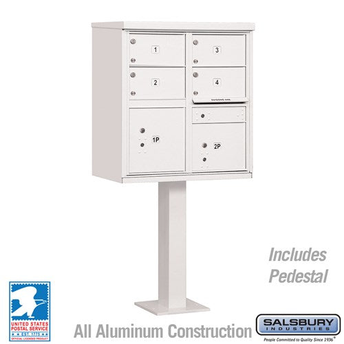 Salsbury Cluster Box Unit with 4 Doors and 2 Parcel Lockers in White with USPS Access – Type V - Sweatfully