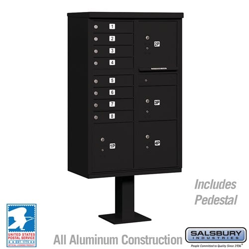 Salsbury Cluster Box Unit with 8 Doors and 4 Parcel Lockers in Black with USPS Access – Type VI - Sweatfully