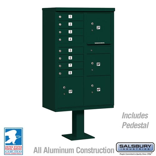 Salsbury Cluster Box Unit with 8 Doors and 4 Parcel Lockers in Green with USPS Access – Type VI - Sweatfully