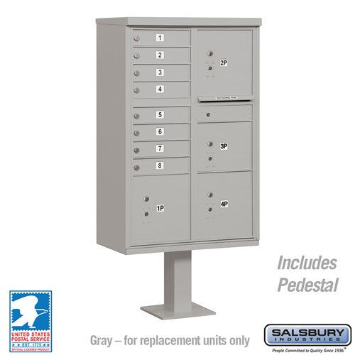 Salsbury Cluster Box Unit with 8 Doors and 4 Parcel Lockers in Gray with USPS Access – Type VI - Sweatfully