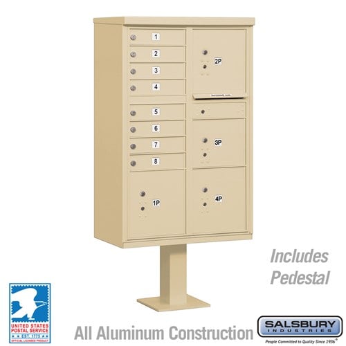 Salsbury Cluster Box Unit with 8 Doors and 4 Parcel Lockers in Sandstone with USPS Access – Type VI - Sweatfully