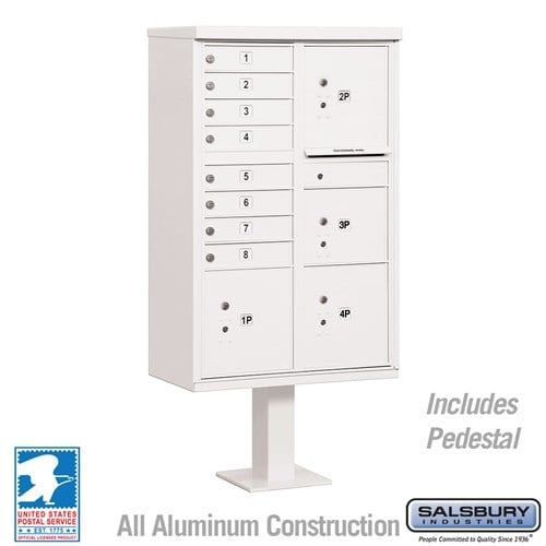 Salsbury Cluster Box Unit with 8 Doors and 4 Parcel Lockers in White with USPS Access – Type VI - Sweatfully