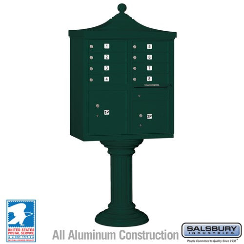 Salsbury Regency Decorative Cluster Box Unit with 8 Doors and 2 Parcel Lockers in Green with USPS Access – Type I - Sweatfully