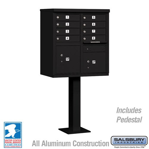 Salsbury Cluster Box Unit with 8 Doors and 2 Parcel Lockers in Black with USPS Access – Type I - Sweatfully