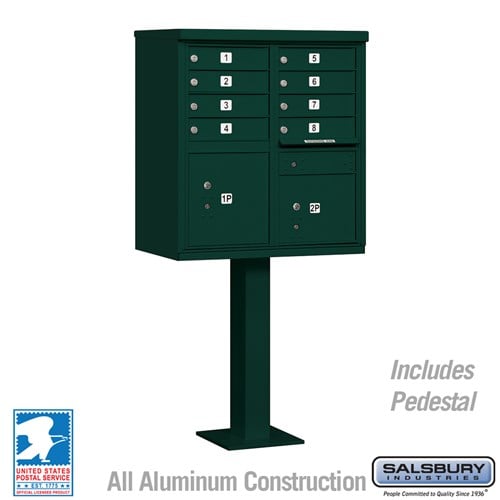 Salsbury Cluster Box Unit with 8 Doors and 2 Parcel Lockers in Green with USPS Access – Type I - Sweatfully