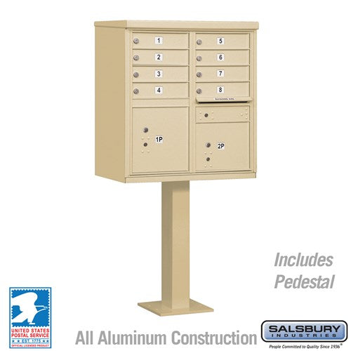 Salsbury Cluster Box Unit with 8 Doors and 2 Parcel Lockers in Sandstone with USPS Access – Type I - Sweatfully