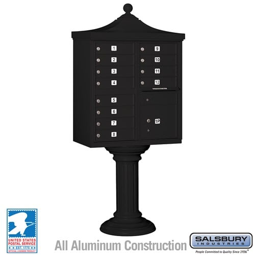 Salsbury Regency Decorative Cluster Box Unit with 12 Doors and 1 Parcel Locker in Black with USPS Access – Type II - Sweatfully