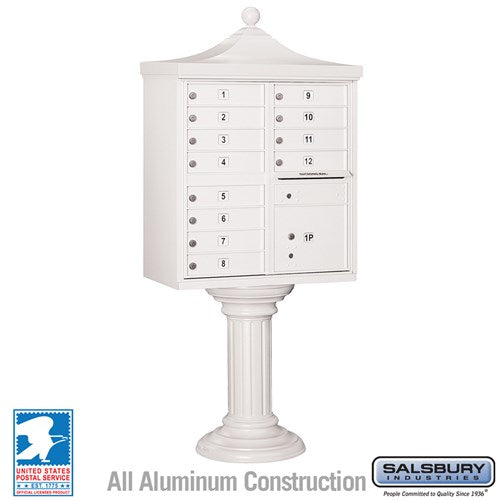 Salsbury Regency Decorative Cluster Box Unit with 12 Doors and 1 Parcel Locker in White with USPS Access – Type II - Sweatfully