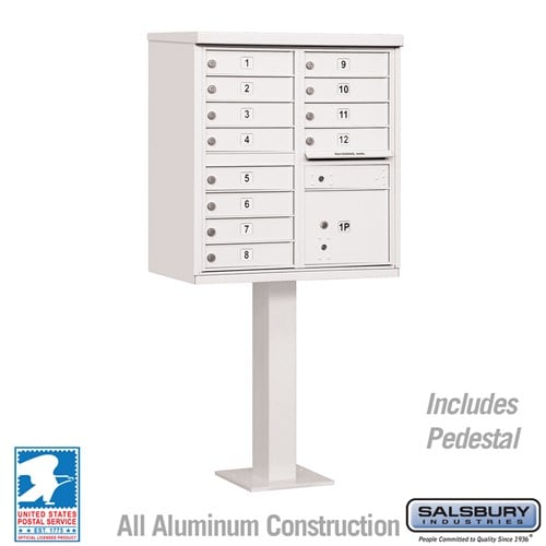 Salsbury Cluster Box Unit with 12 Doors and 1 Parcel Locker in White with USPS Access – Type II - Sweatfully