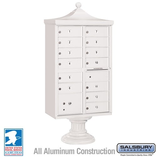 Salsbury Regency Decorative Cluster Box Unit with 13 Doors and 1 Parcel Locker in White with USPS Access – Type IV - Sweatfully