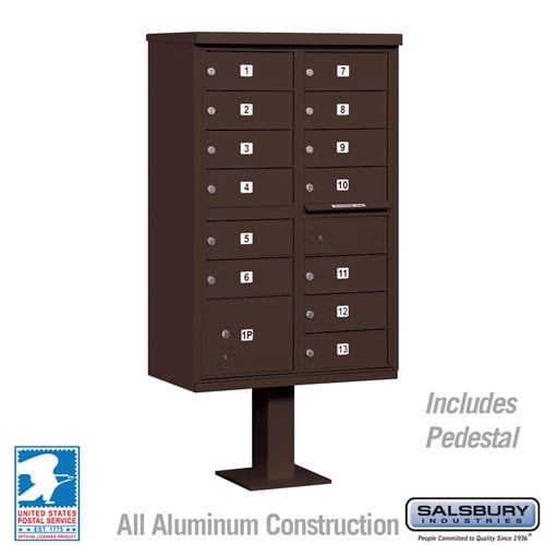 Salsbury Cluster Box Unit with 13 Doors and 1 Parcel Locker in Bronze with USPS Access – Type IV - Sweatfully