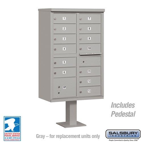 Salsbury Cluster Box Unit with 13 Doors and 1 Parcel Locker in Gray with USPS Access – Type IV - Sweatfully