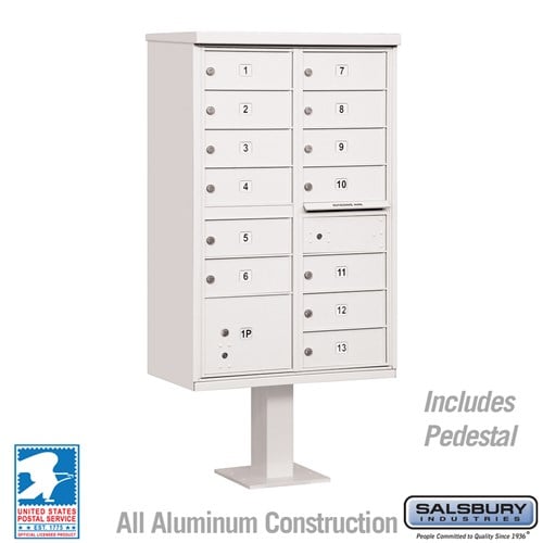 Salsbury Cluster Box Unit with 13 Doors and 1 Parcel Locker in White with USPS Access – Type IV - Sweatfully