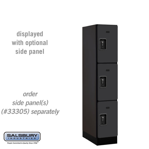 Salsbury 12" Wide Triple Tier Designer Wood Locker - 1 Wide - 5 Feet High - 21 Inches Deep - Black - Black Resettable Combination Locks - Sweatfully