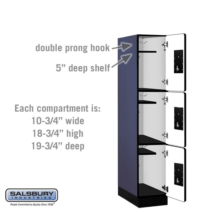 Salsbury 12" Wide Triple Tier Designer Wood Locker - 1 Wide - 5 Feet High - 21 Inches Deep - Blue - Black Electronic Locks - Sweatfully