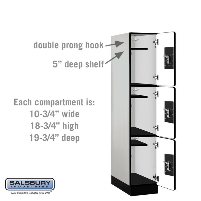 Salsbury 12" Wide Triple Tier Designer Wood Locker - 1 Wide - 5 Feet High - 21 Inches Deep - Gray - Black Resettable Combination Locks - Sweatfully