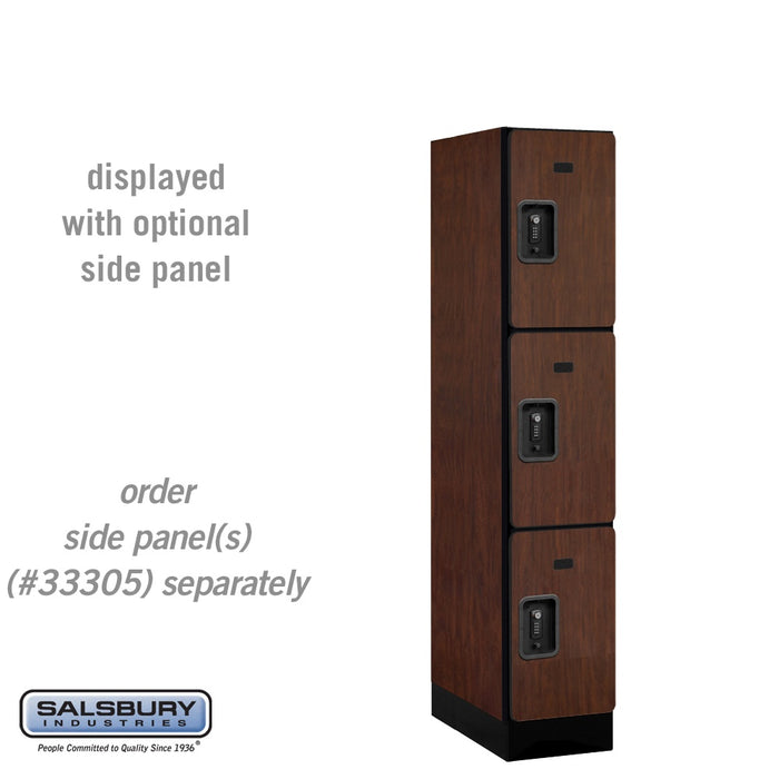 Salsbury 12" Wide Triple Tier Designer Wood Locker - 1 Wide - 5 Feet High - 21 Inches Deep - Mahogany - Black Resettable Combination Locks - Sweatfully