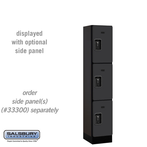 Salsbury 12" Wide Triple Tier Designer Wood Locker - 1 Wide - 5 Feet High - 15 Inches Deep - Black - Black Resettable Combination Locks - Sweatfully