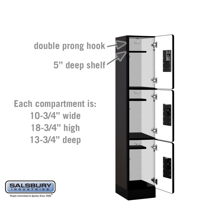 Salsbury 12" Wide Triple Tier Designer Wood Locker - 1 Wide - 5 Feet High - 15 Inches Deep - Black - Hasps - Sweatfully