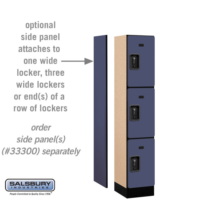 Salsbury 12" Wide Triple Tier Designer Wood Locker - 1 Wide - 5 Feet High - 15 Inches Deep - Blue - Black Resettable Combination Locks - Sweatfully