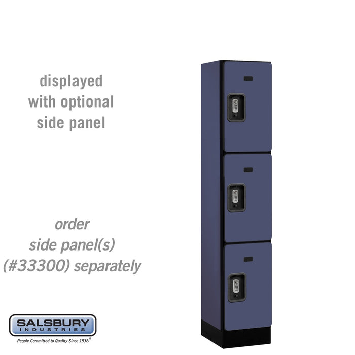 Salsbury 12" Wide Triple Tier Designer Wood Locker - 1 Wide - 5 Feet High - 15 Inches Deep - Blue - Silver Resettable Combination Locks - Sweatfully