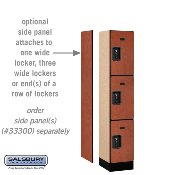 Salsbury 12" Wide Triple Tier Designer Wood Locker - 1 Wide - 5 Feet High - 15 Inches Deep - Cherry - Black Resettable Combination Locks - Sweatfully