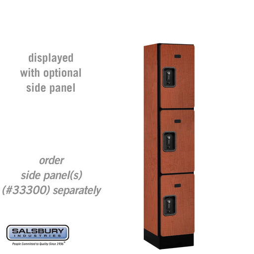Salsbury 12" Wide Triple Tier Designer Wood Locker - 1 Wide - 5 Feet High - 15 Inches Deep - Cherry - Black Resettable Combination Locks - Sweatfully
