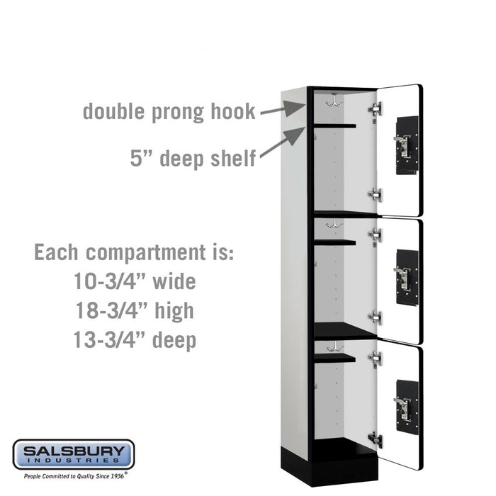 Salsbury 12" Wide Triple Tier Designer Wood Locker - 1 Wide - 5 Feet High - 15 Inches Deep - Gray - Black Resettable Combination Locks - Sweatfully