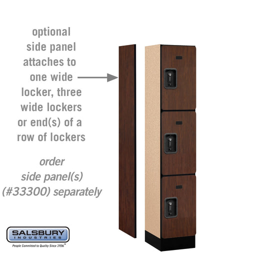 Salsbury 12" Wide Triple Tier Designer Wood Locker - 1 Wide - 5 Feet High - 15 Inches Deep - Mahogany - Black Resettable Combination Locks - Sweatfully