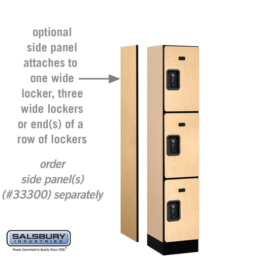 Salsbury 12" Wide Triple Tier Designer Wood Locker - 1 Wide - 5 Feet High - 15 Inches Deep - Maple - Black Resettable Combination Locks - Sweatfully